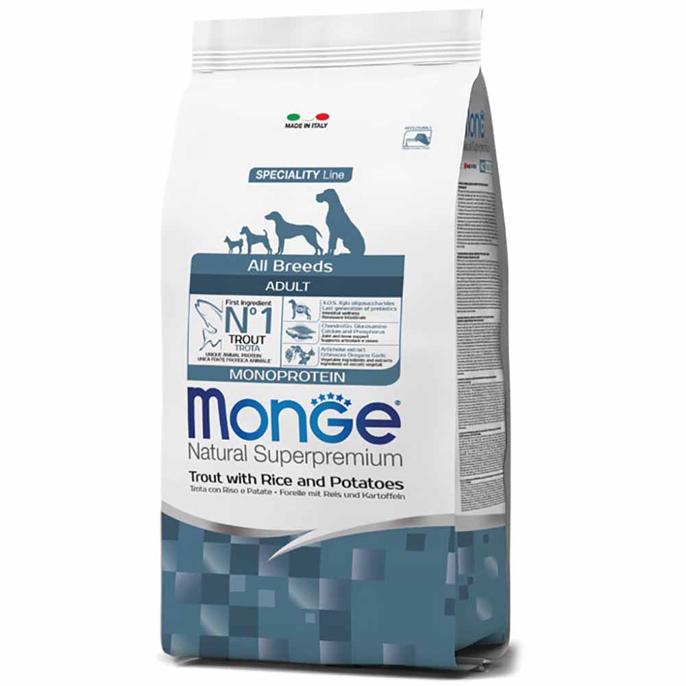 Alimento cane Monge All Breeds adult monoprotein Trota riso e patate 12 kg