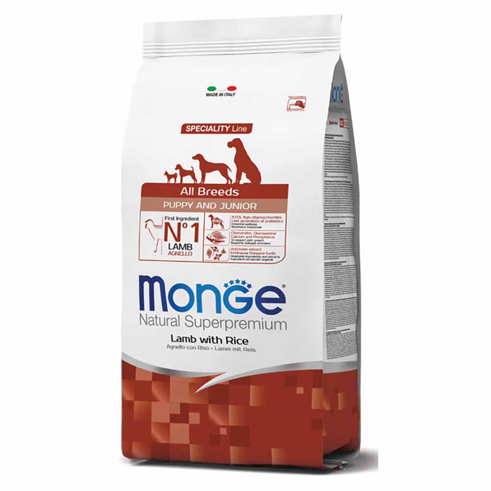 Alimento cane Monge All Breeds Puppy e Junior Agnello e riso 12kg