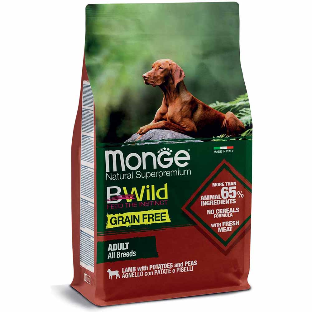 Alimento cane Monge BWild All Breeds Adult Agnello patate e piselli 2,5 kg