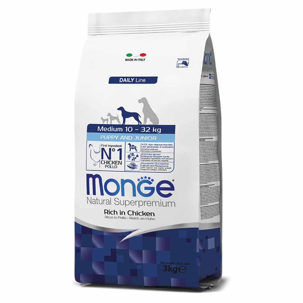 Alimento cane Monge superpremium Medium puppy e junior pollo 3kg
