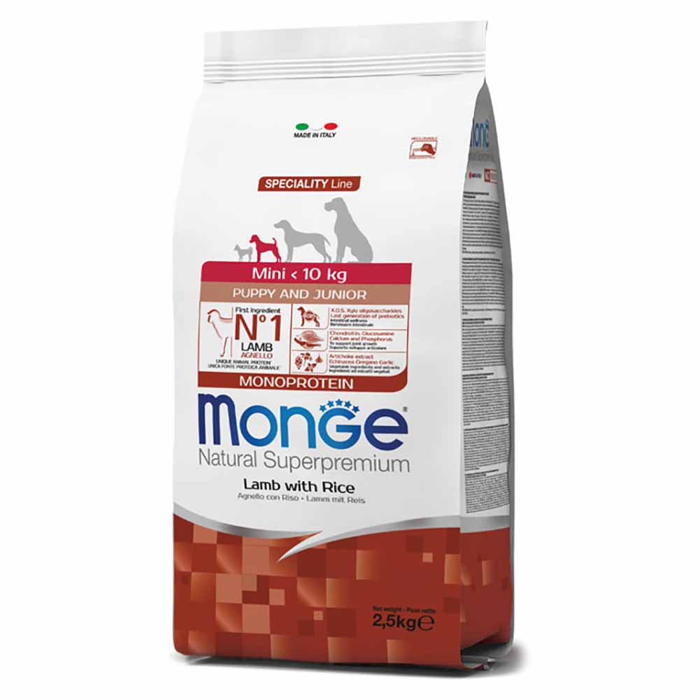 Alimento cane Monge superpremium Mini puppy e junior agnello e riso 2,5kg