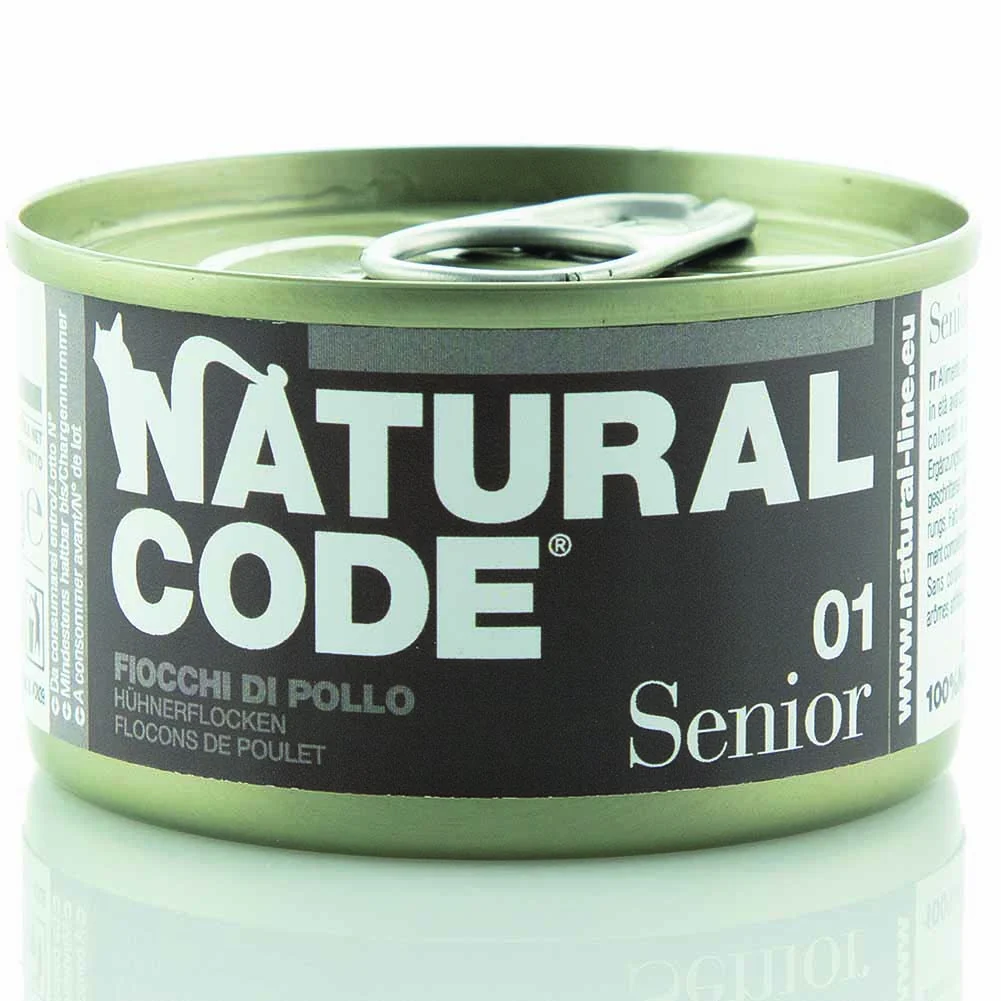 Lattine Natural Code Senior Piccoli Fiocchi di Pollo Alimento Umido per Gatti Anziani 85g