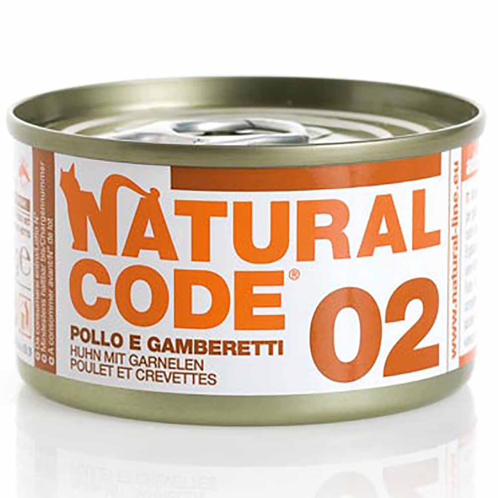 Lattine Natural Code NC2 Pollo e Gamberetti Alimento Umido per Gatti Adulti 85g