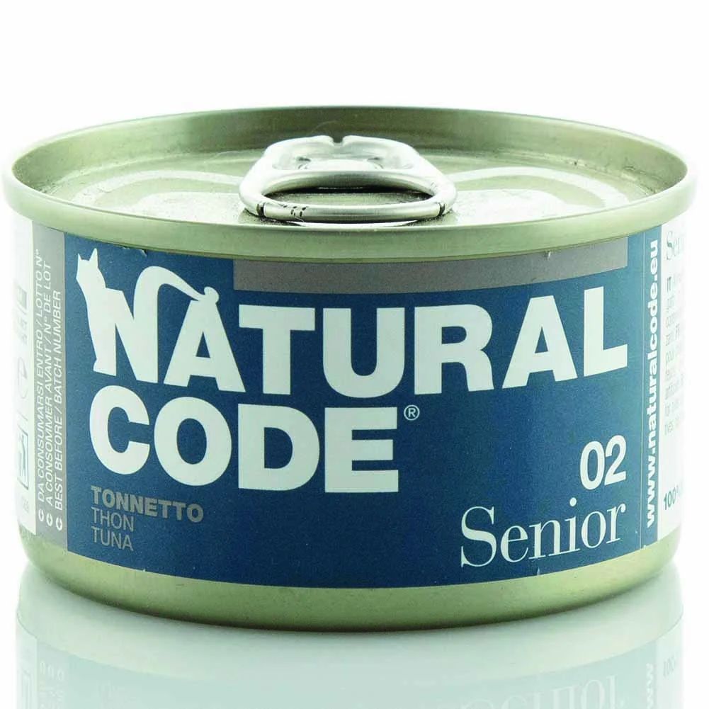 Lattine Natural Code Senior Tonnetto Alimento Umido per Gatti Anziani 85g