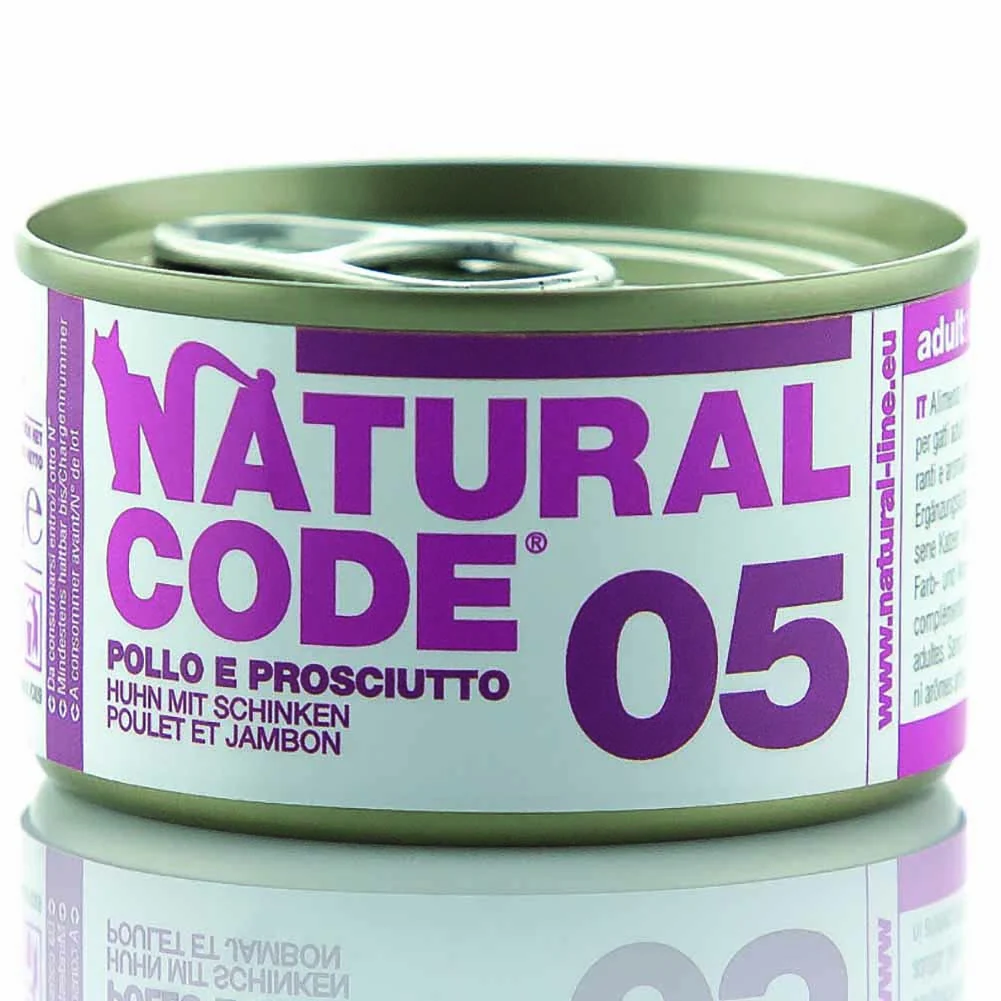 Lattine Natural Code NC5 Pollo e Prosciutto Alimento Umido per Gatti Adulti 85g