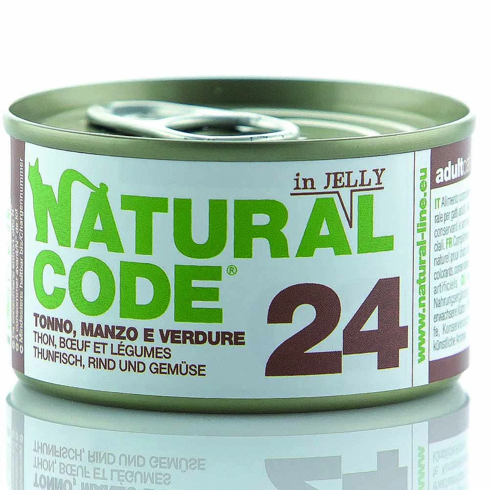 Lattine Natural Code NC24 Tonno Manzo e Verdure Alimento Umido per Gatti Adulti 85g
