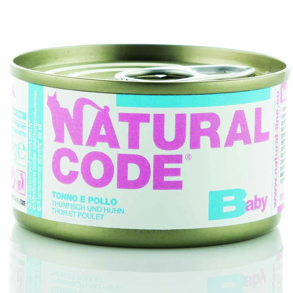Lattine Natural Code Kitten Baby Tonno e Pollo Alimento Umido per Gattini 85g