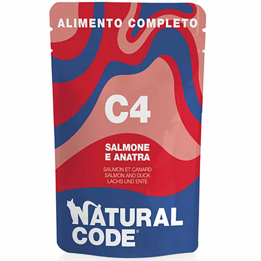Busta Natural Code C4 Salmone e Anatra Alimento Umido per Gatti Adulti 70g