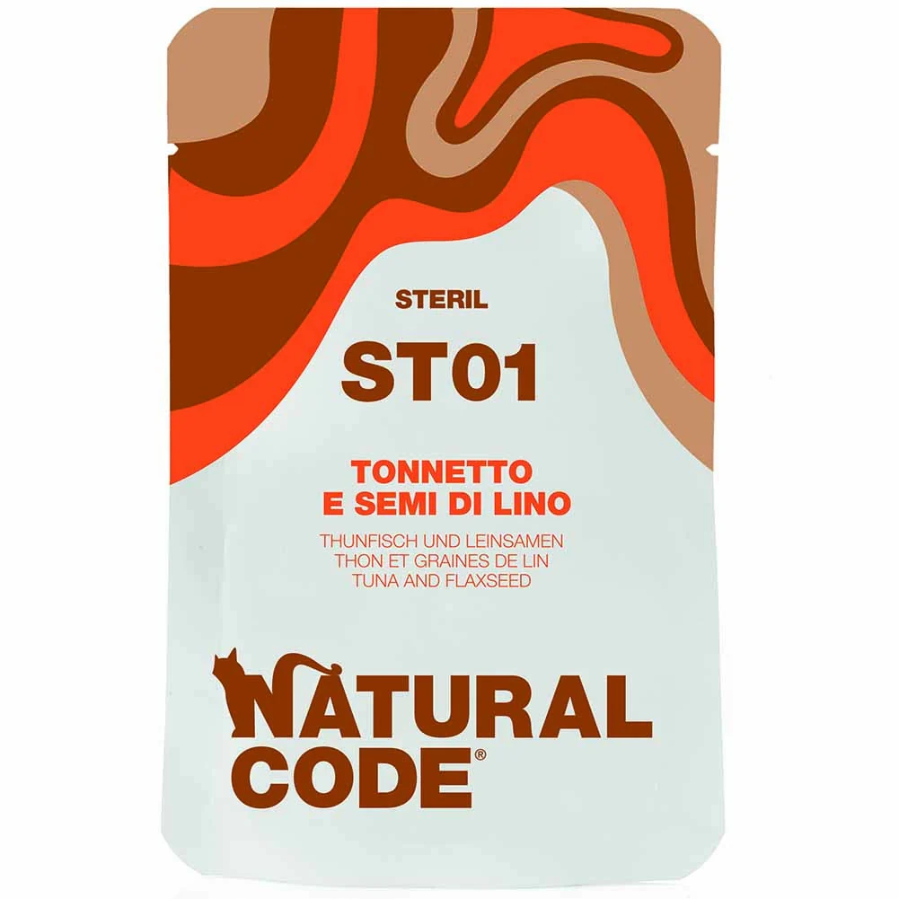 Busta Natural Code Steril 01 Tonnetto e Semi di Lino per Gatti Sterilizzati 70g