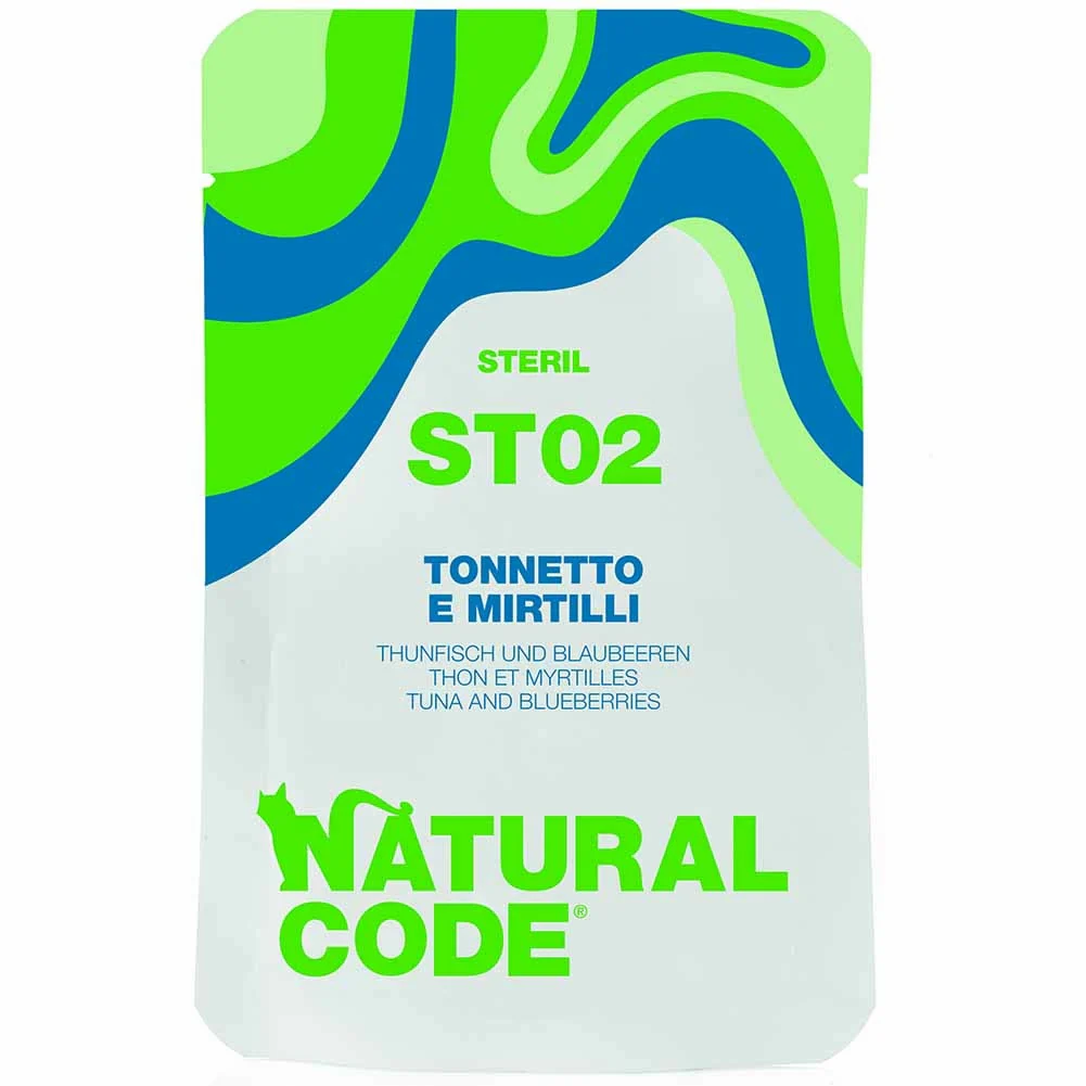 Busta Natural Code Steril 02 Tonnetto e Mirtilli per Gatti Sterilizzati 70g
