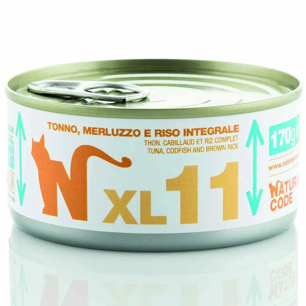 Lattine Natural Code XL11 Tonno Merluzzo e Riso Integrale Alimento Umido per Gatti Adulti 170g