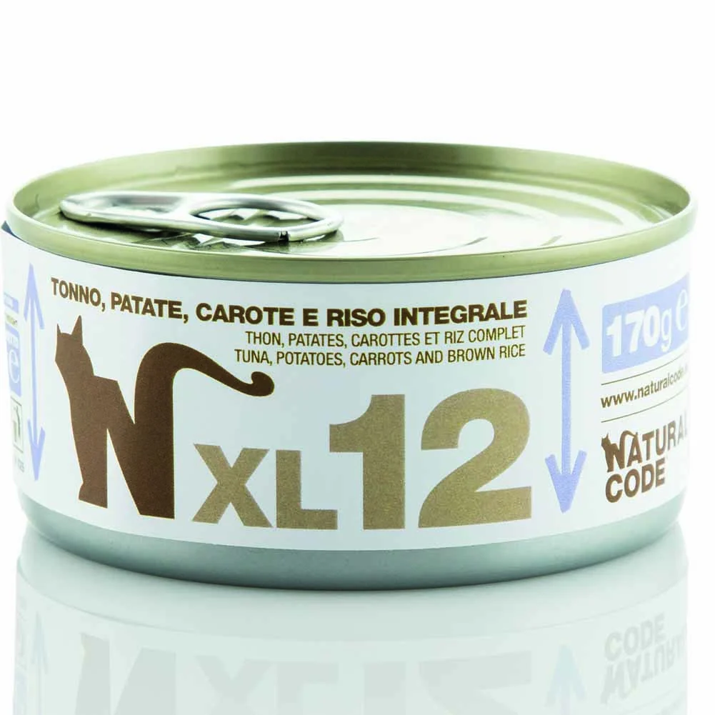 Lattine Natural Code XL12 Tonno Patate Carote e Riso Integrale Alimento Umido per Gatti Adulti 170g