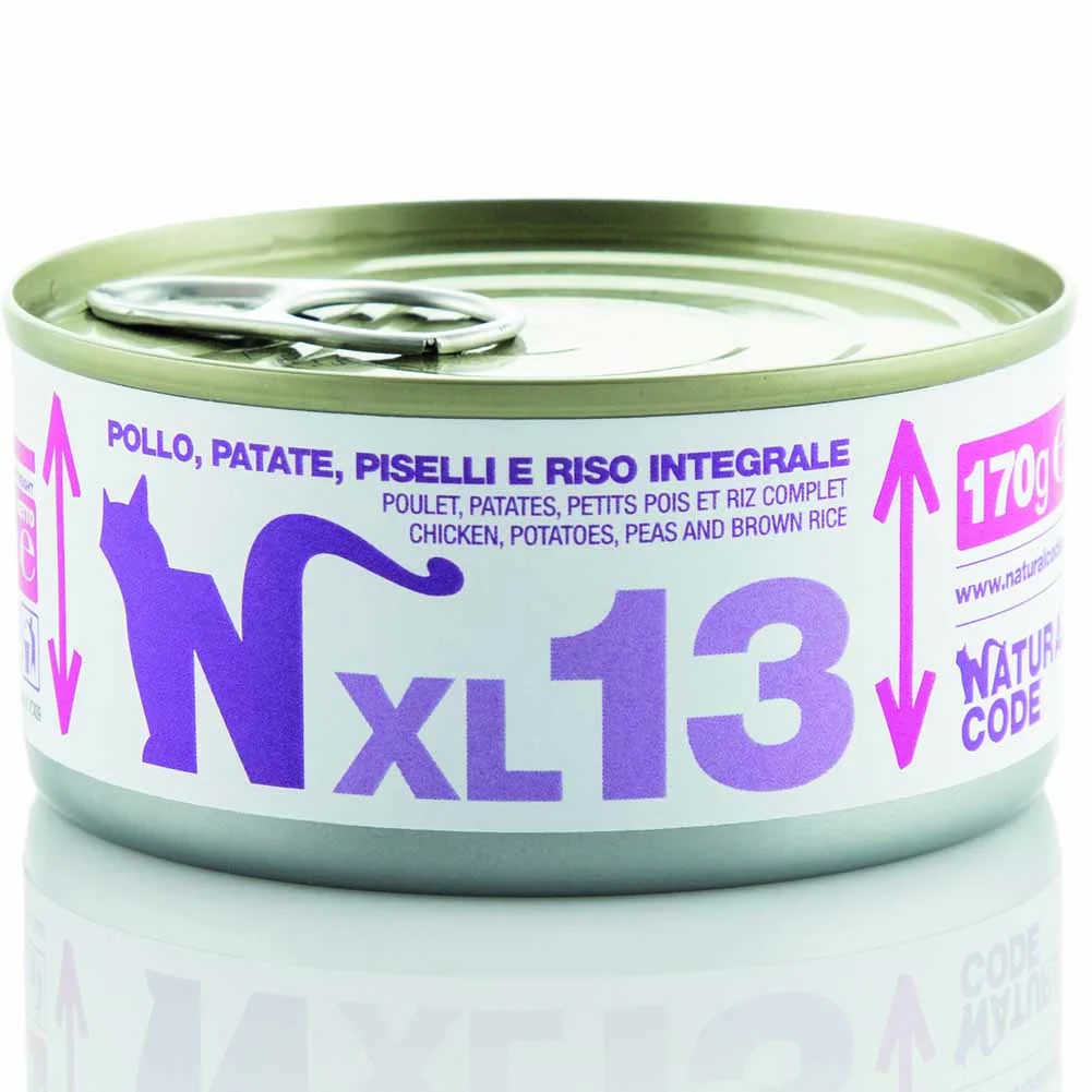 Lattine Natural Code XL13 Pollo Patate Piselli e Riso Integrale Alimento Umido per Gatti Adulti 170g