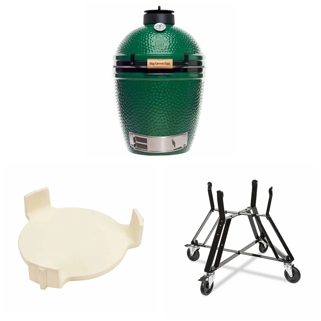 Big Green Egg Medium barbecue a carbone in ceramica con supporto e ConvEggtor