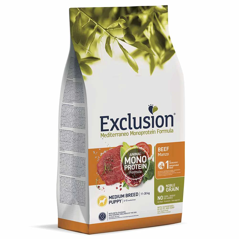 Exclusion Mediterraneo Manzo Puppy Medium & Large Breed 3kg per Cuccioli di Taglia Media e Grande