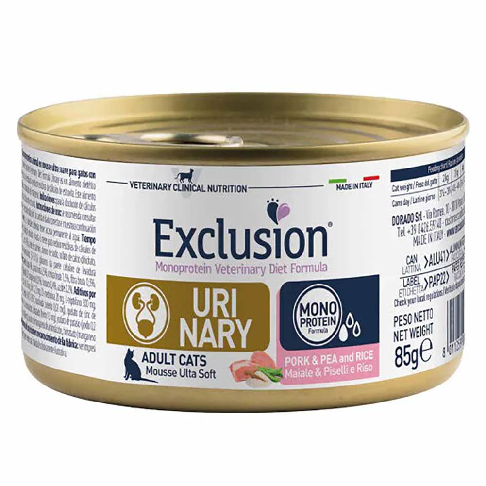 Exclusion Urinary Maiale Piselli e Riso 85g per Gatti Adulti