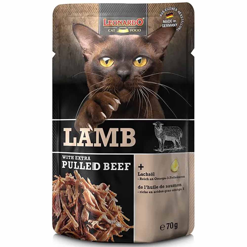 Leonardo Cat Extra pulled beef Agnello 70g Alimento Umido gatto