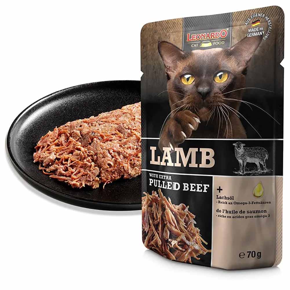Leonardo Cat Extra pulled beef Agnello 70g Alimento Umido gatto - Image 2