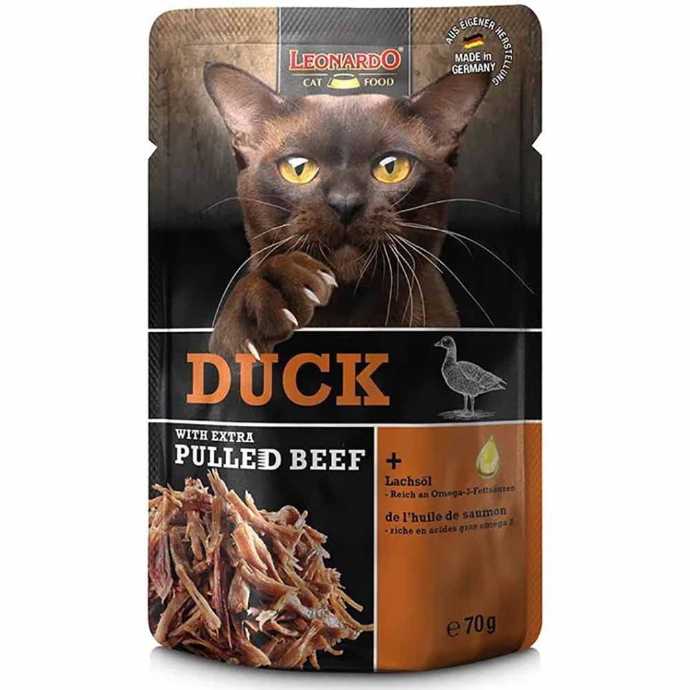 Leonardo Cat Extra pulled beef Anatra 70g Alimento Umido gatto