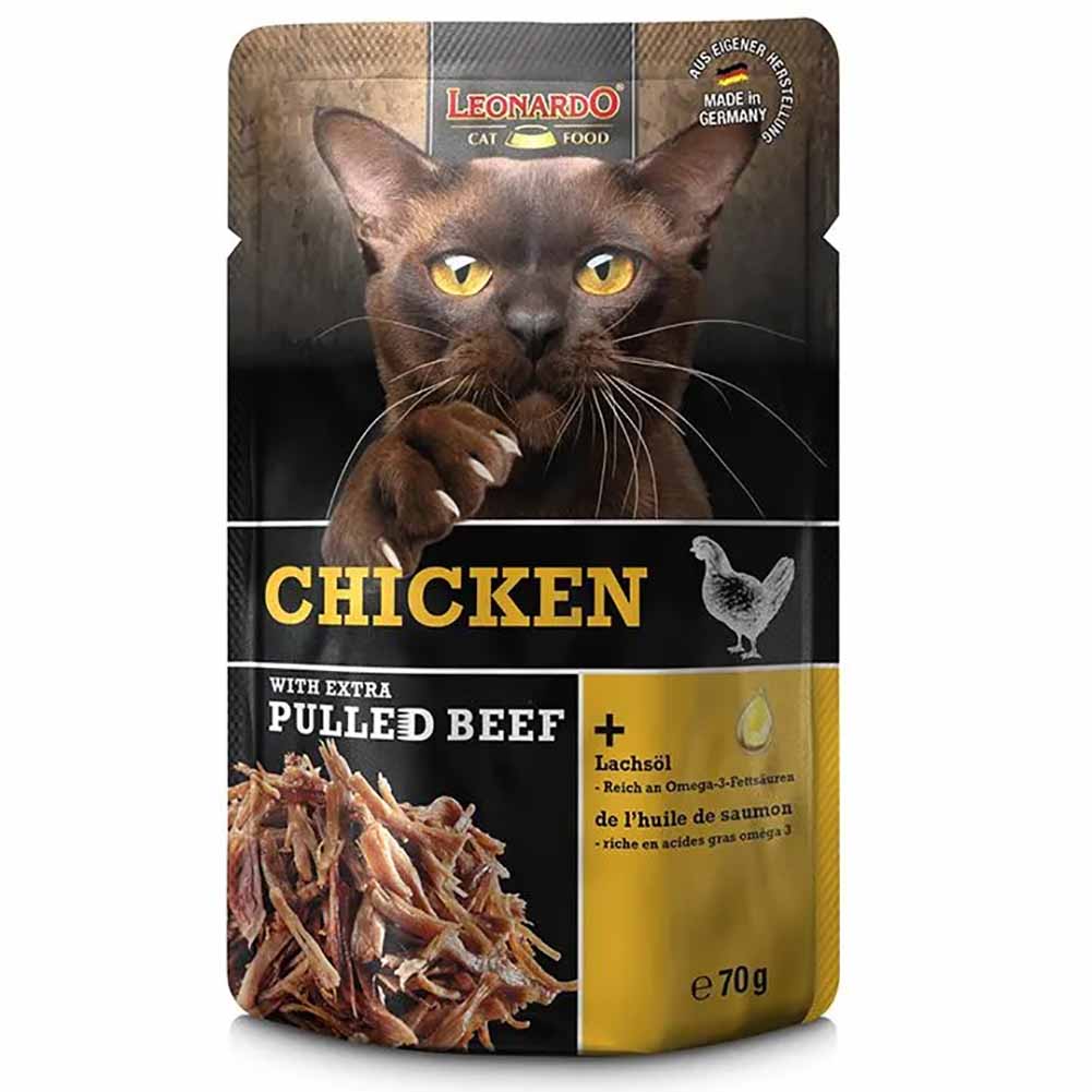 Leonardo Cat Extra pulled beef Pollo 70g Alimento Umido gatto