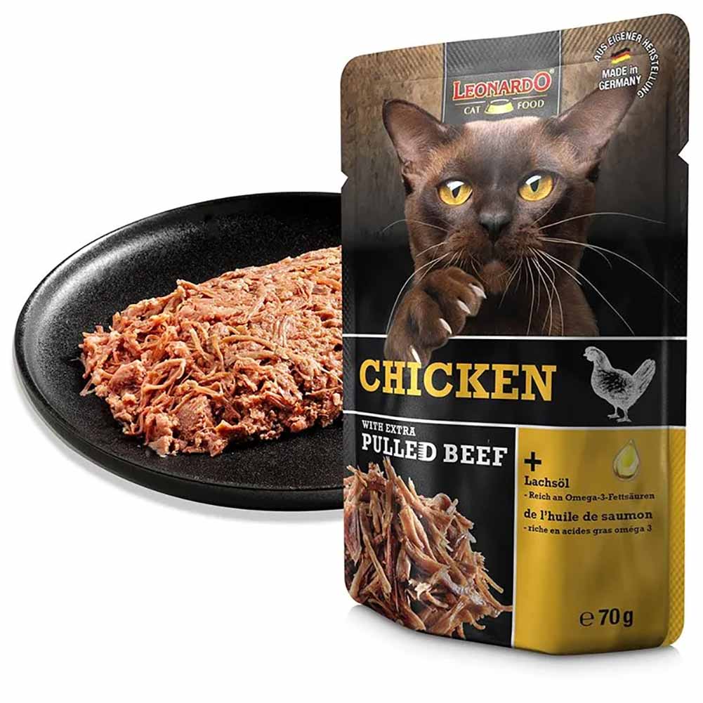 Leonardo Cat Extra pulled beef Pollo 70g Alimento Umido gatto - Image 2