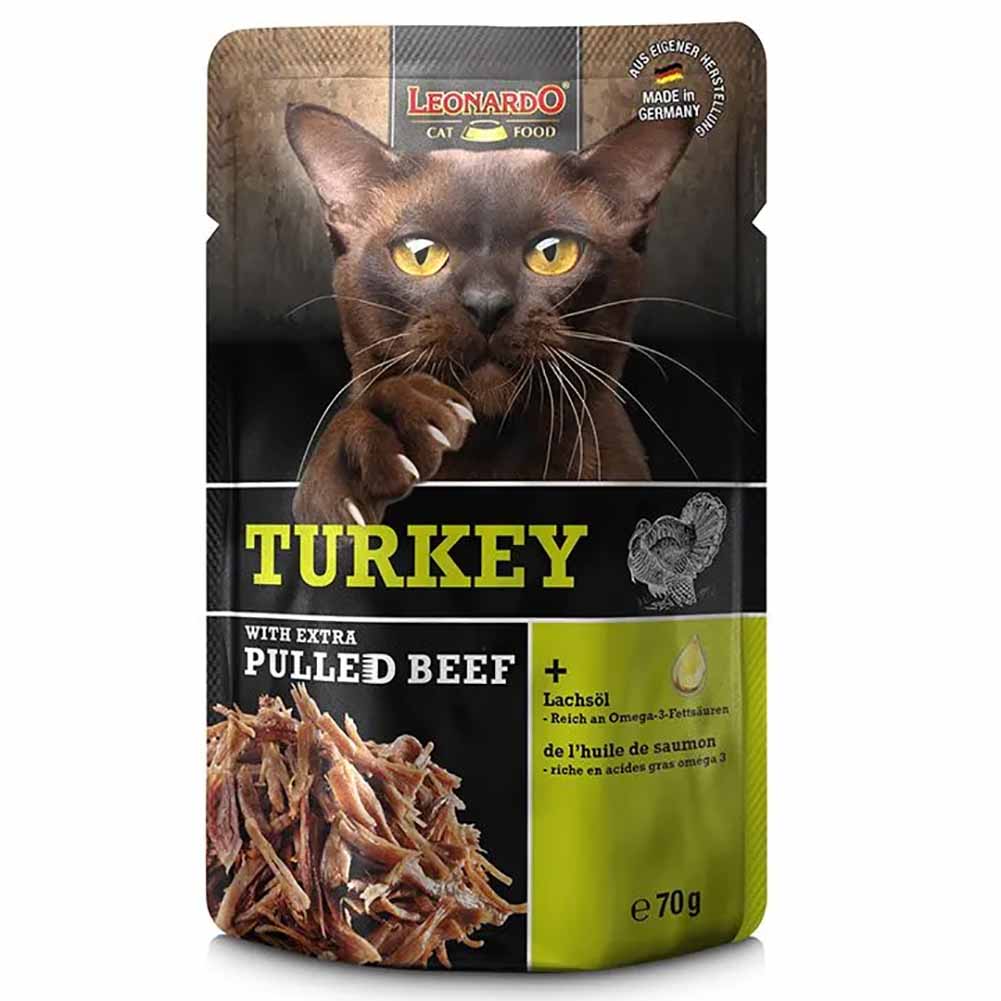 Leonardo Cat Extra pulled beef tacchino 70g Alimento Umido gatto
