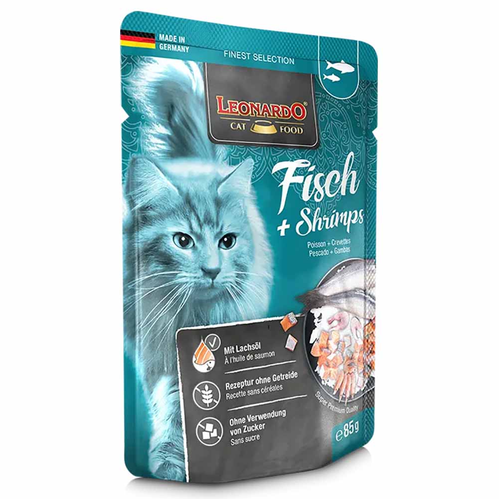 Leonardo Cat Pesce e Gamberetti 85g Alimento Umido gatto