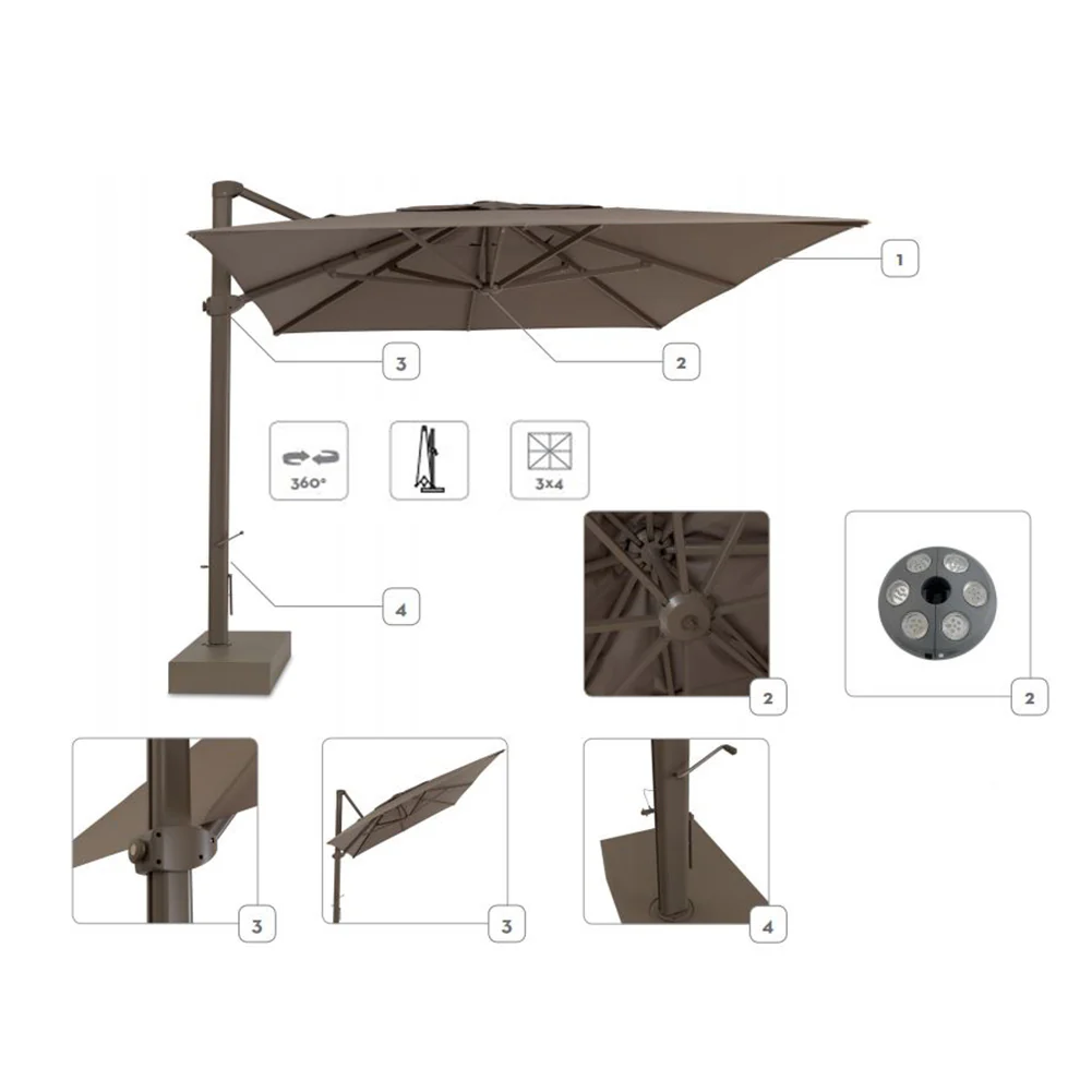 Ombrellone retrattile Athena Tortora 3x4m Talenti - Image 3