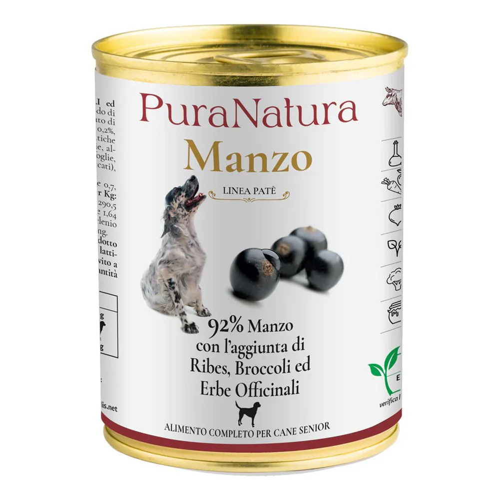Paté Pura Natura Senior Manzo e Ribes per Cani Senior 400g