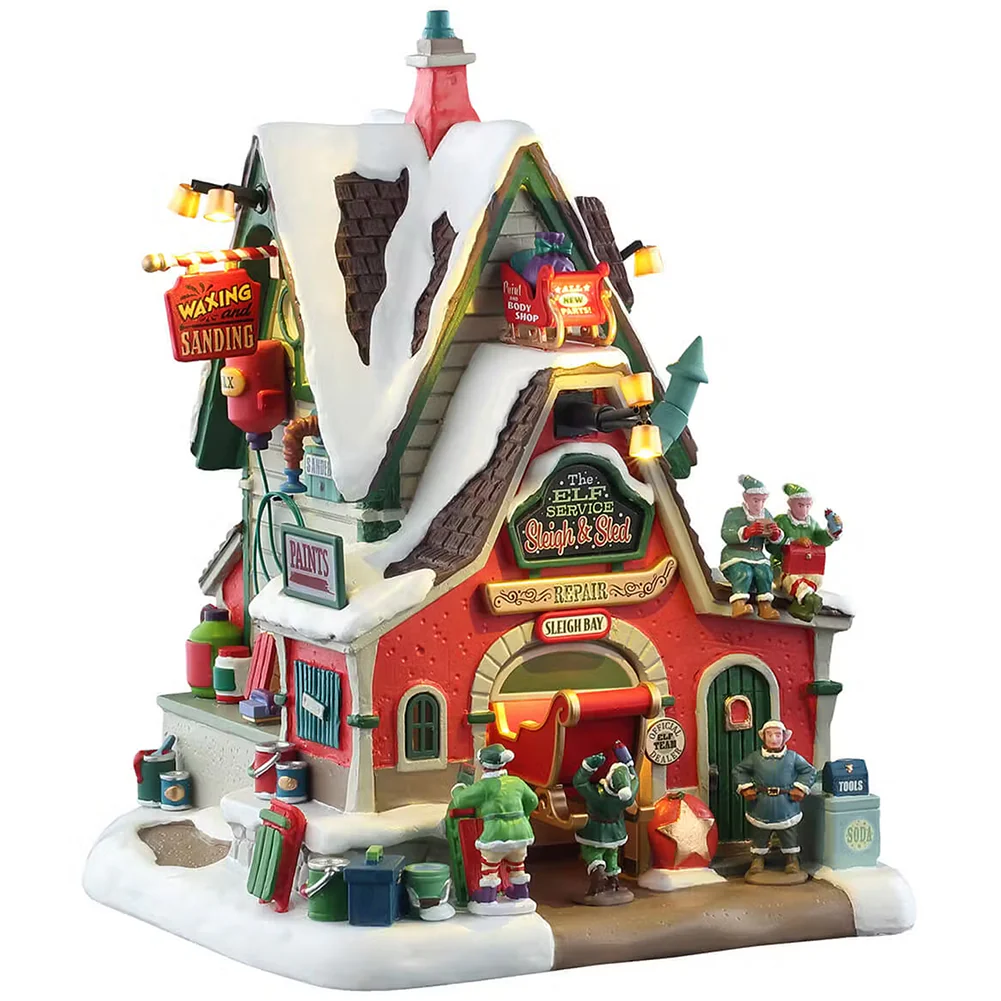 The Elf Service Sleigh & Sled Repair Santa's Wonderland Lemax Cod 55315
